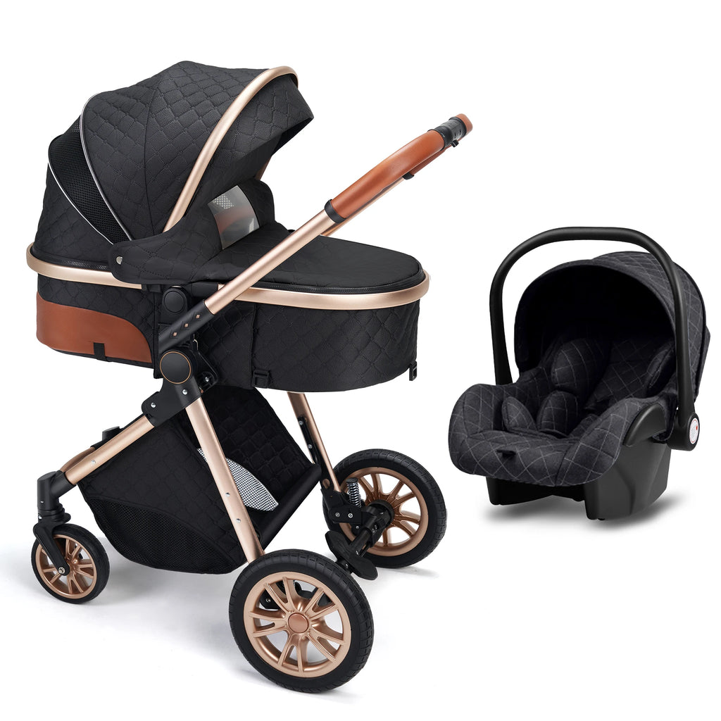 3 In 1 Luxury Pram High Landscape Baby Stroller Folding Pushchair Vista Stroller With Reversible Stroller Seat