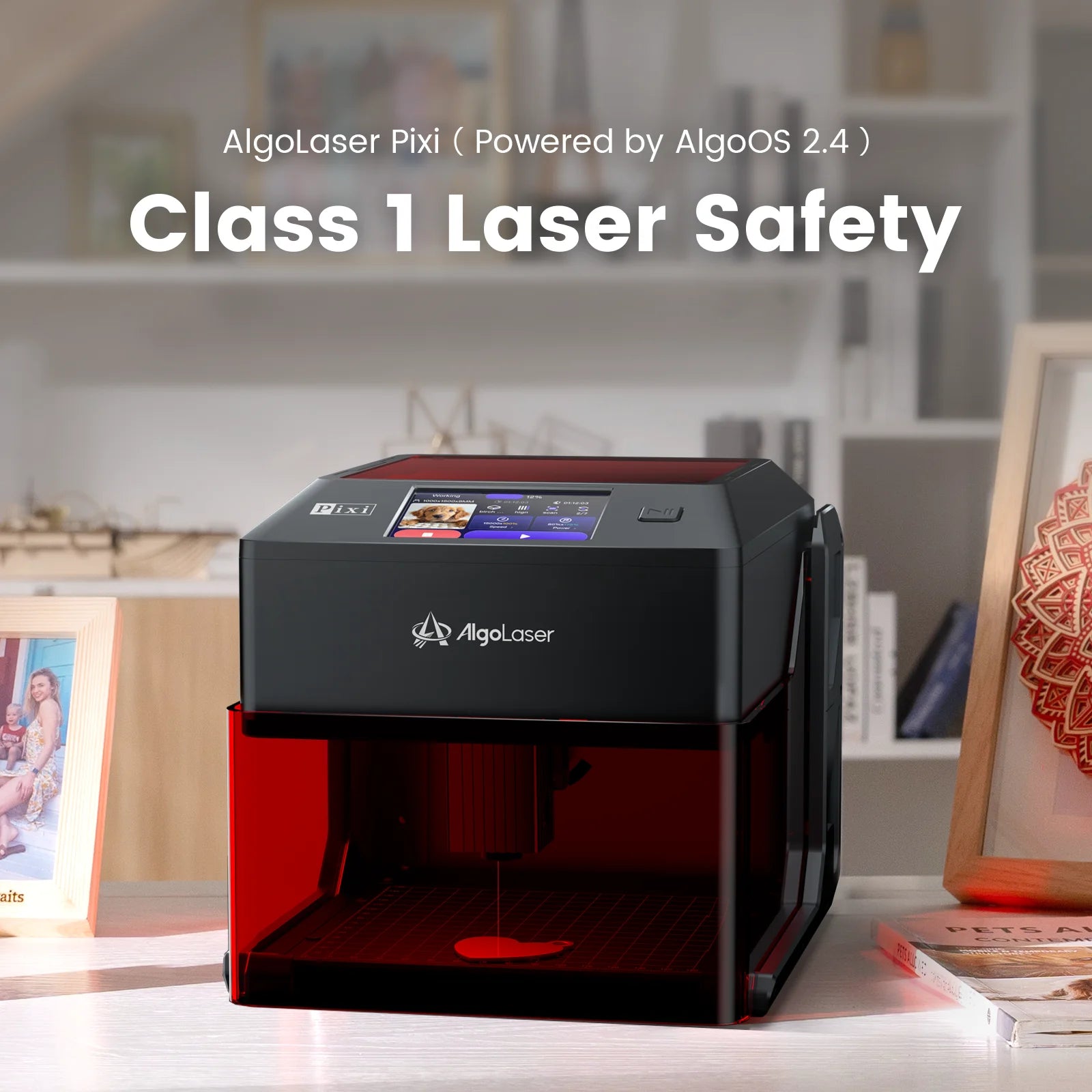 Algolaser 10W Laser Printer Set, equipped with 3.5-inch smart screen. Ideal for photo printing and DIY creations, works on wood