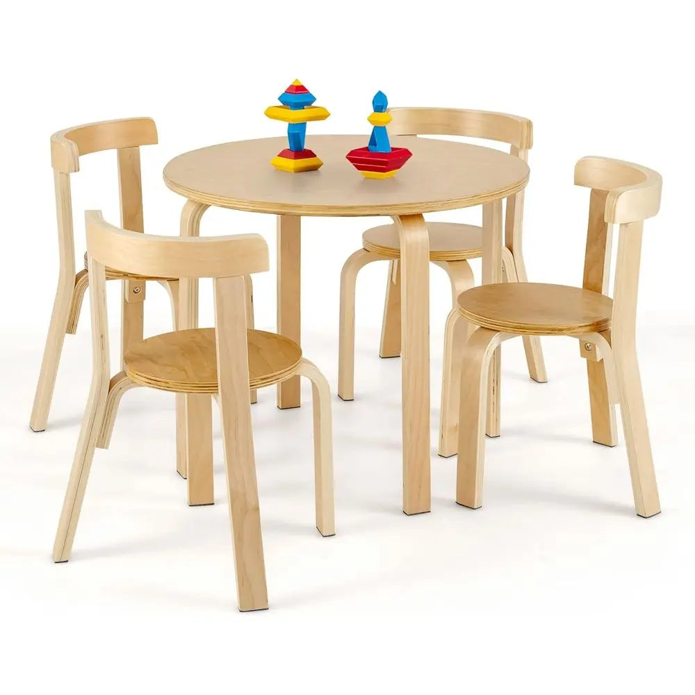 Kids Table and Chair Set, 5-Piece Wooden Activity Desk Set w/Toy Bricks, Classroom Playroom Daycare Furniture for Playing, Drawi