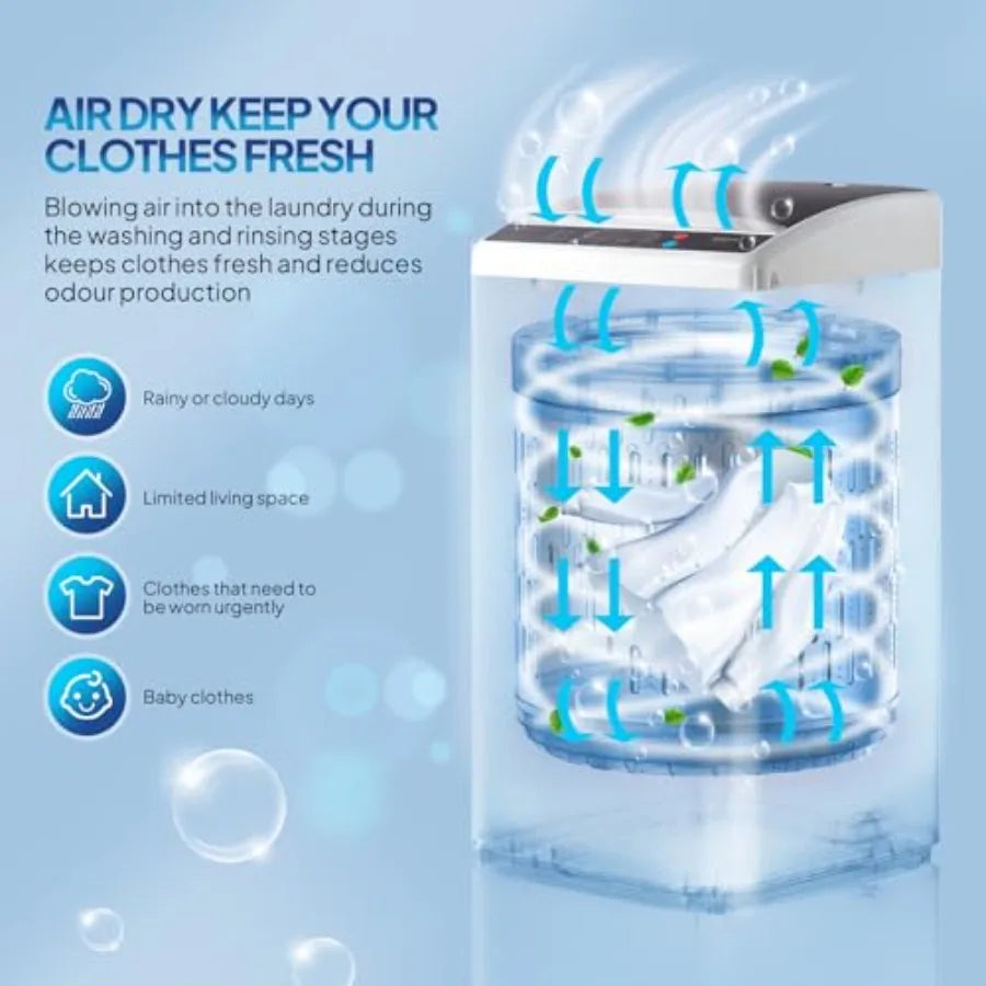 Washing Machine Full-Automatic Electric Laundry Machine with Stainless Steel Drum Compact Washer and Spin Dryer