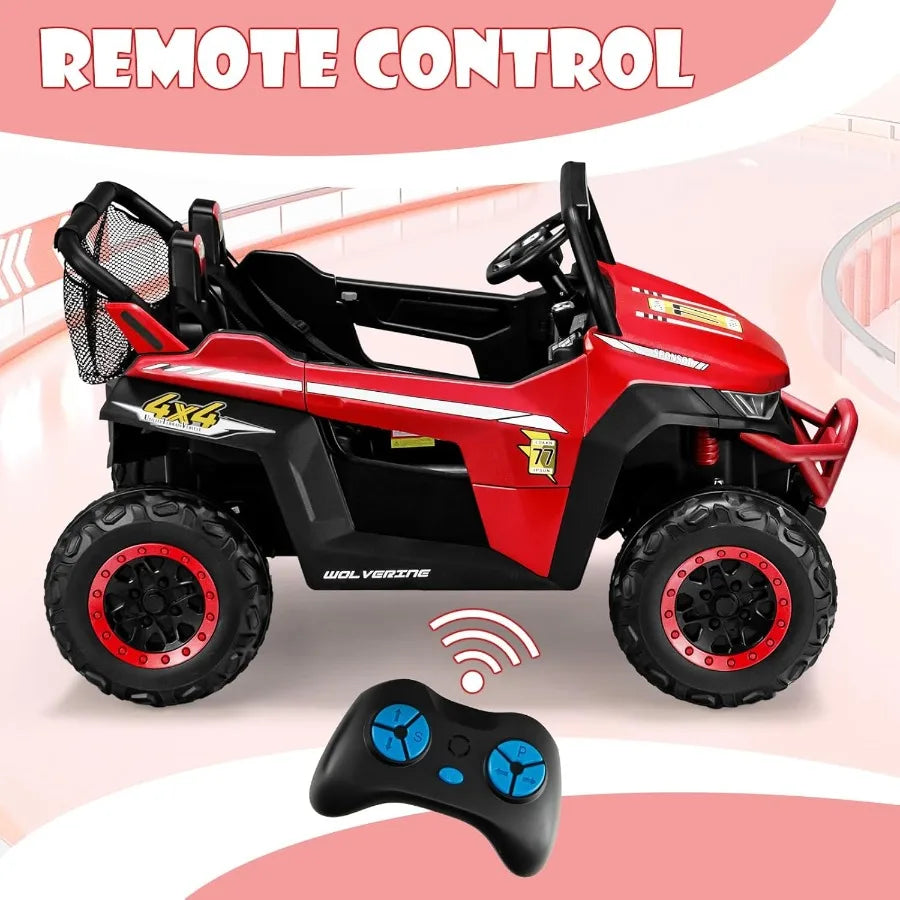 2 Seater Ride on Car for 12V UTV ' Electric Vehicles with Remote Control Spring Suspension Soft Start Music Bluetooth FM Batter
