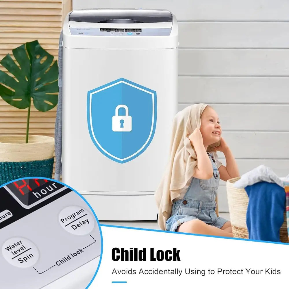 Compact 12-lb Capacity Full-Auto Washer with 10 Programs, LED Display, 8 Water Levels, Laundry Combo for Home, Apartment, Dorm,