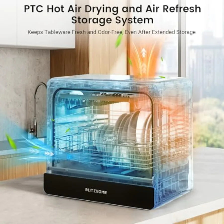 Countertop Portable Dishwasher for Apartments RVs, Stainless Steel, Silver, 9 Programs with 167 High-Temp Wash and 360 3-Spray