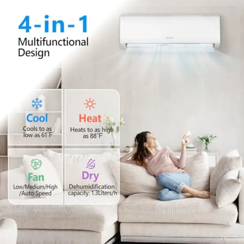 24000 BTU Mini Split Air Conditioner Indoor Unit Only, 230V Ductless Wall Mounted Air Handler for residential use, white ABS pl