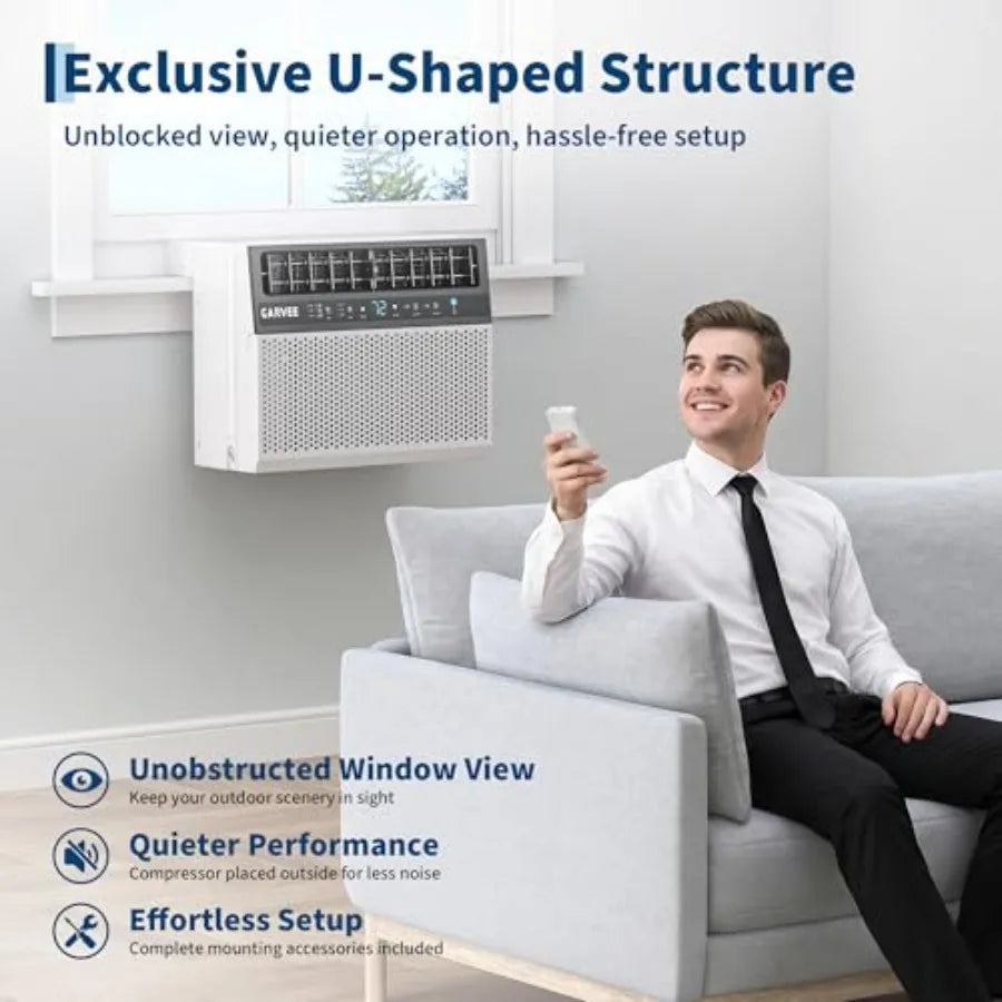 U-Shaped window air conditioner for residential use, white ABS plastic, ultra quiet operation, energy efficient, cools up to 26