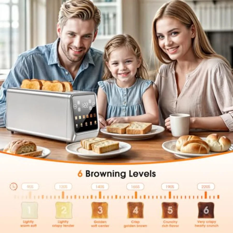 4 Slice Long Slot Toaster 1.5 Wide Slots for Thick Bread Bagels Artisan Bread Stainless Steel with LED Touchscreen Countdown Ti