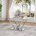 63'' Rectangular Glass Dining Table for 4-6, Luxury Kitchen Table with Tempered Glass and Aesthetic Silver, Customized