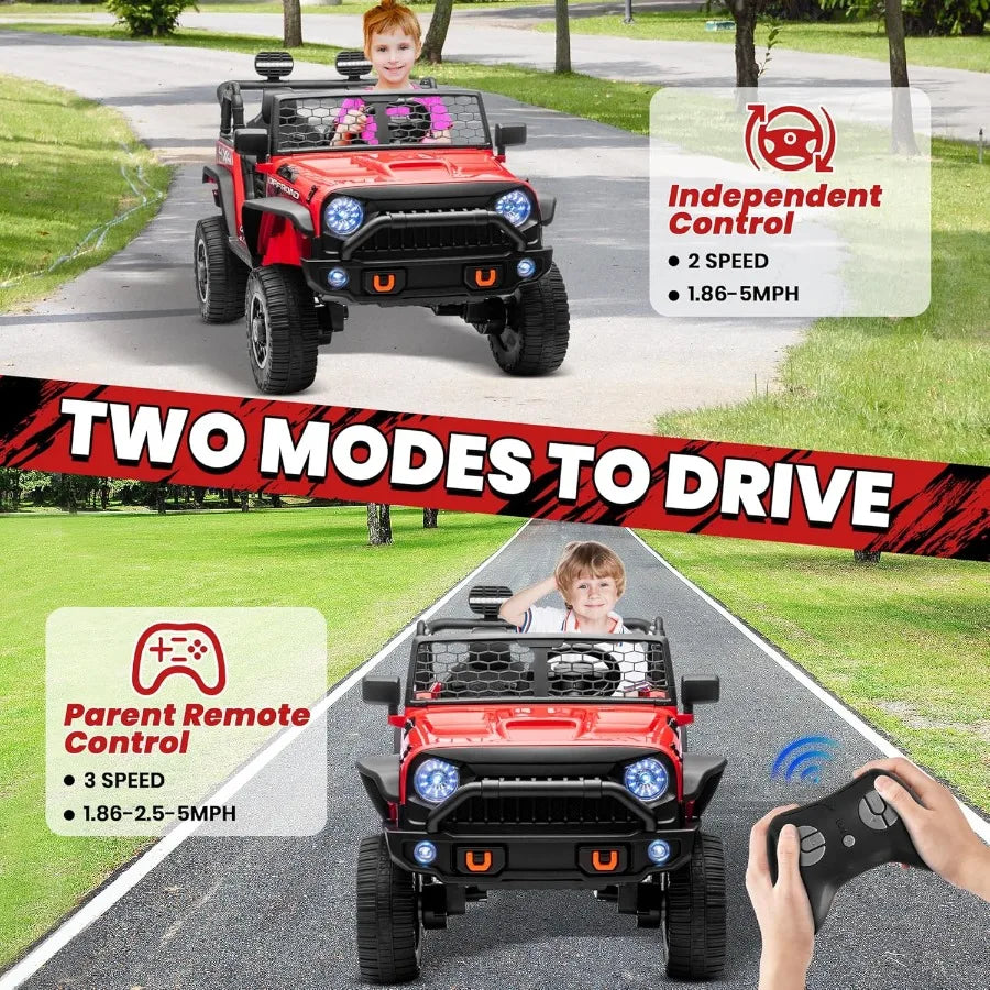 24V XL 2 Seater Ride On Toys Car for Big 4WD/2WD Switchable Electric Truck w/20'' Wide Seat Remote Control 4-Wheeler Suspension