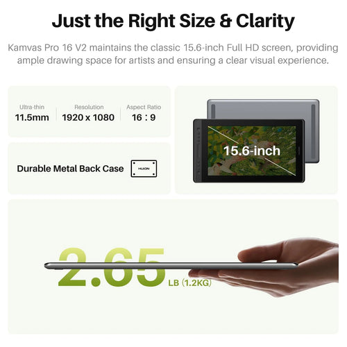 15.6 Inch Screen Huion Kamvas Pro 16 V2 Graphics Tablet Display PenTech 4.0 Stylus 16384 Levels Drawing with Adjustable Stand
