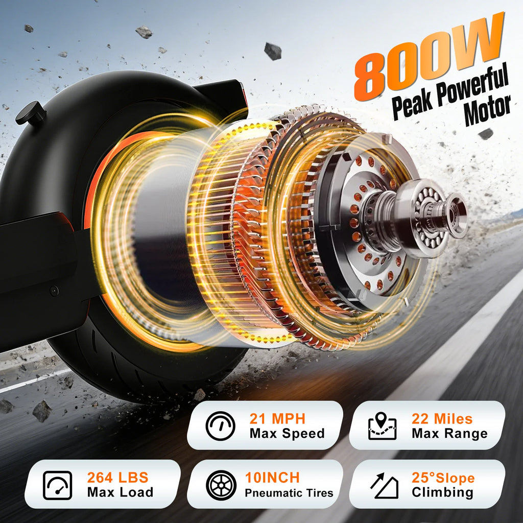 10'' Foldable Electric Scooter 800W 21mph Max Speed APP Smart Control Dual Suspension 22miles Max Range For City Commuter