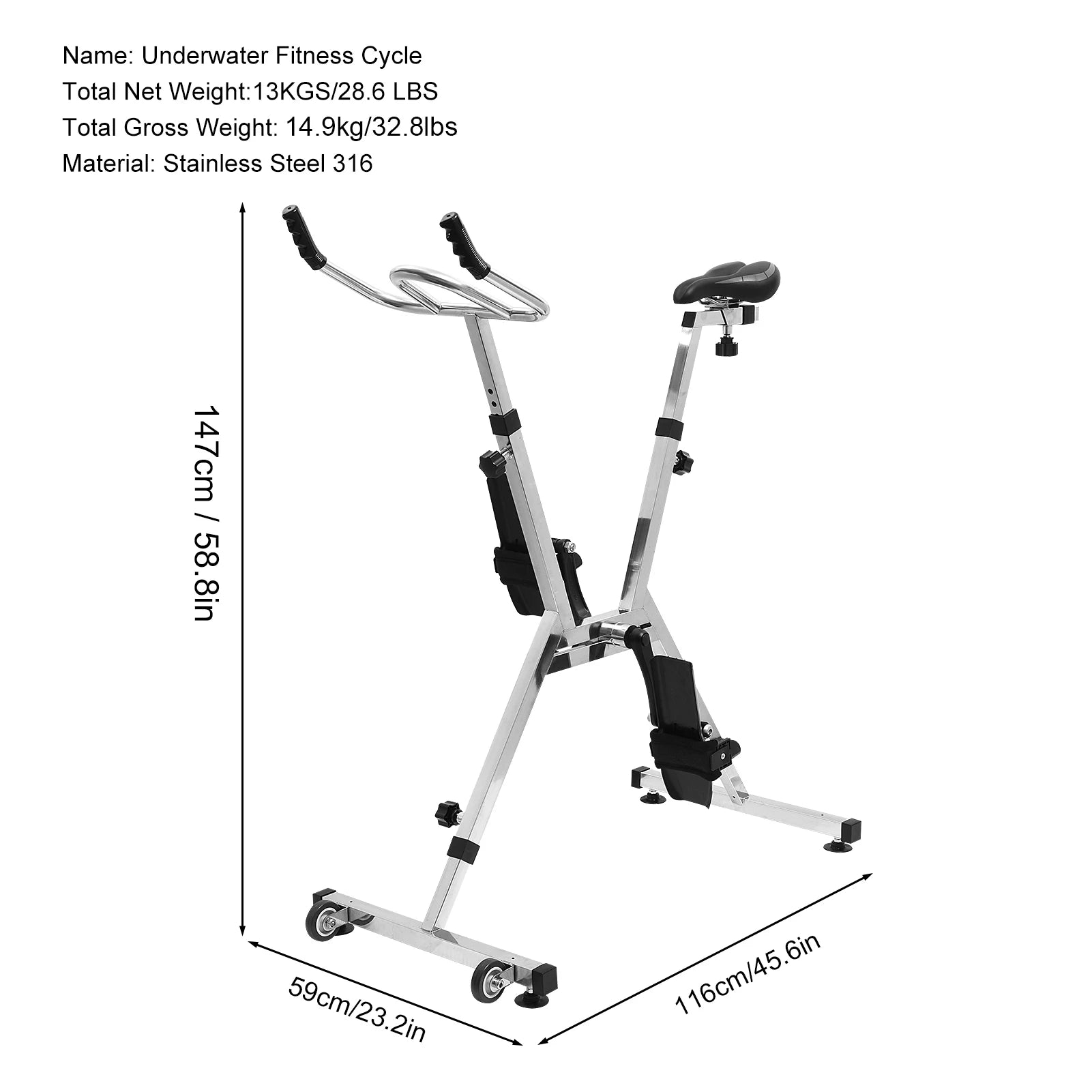 Aquatic Bike Pool Exercise Water Bike Workout Equipment Machine, Aquatic Cycle Swimming Pool Bike for Fitness Centers, Home Gym