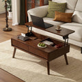 Top Coffee Table, 100 Solid Oak Wood Walnut Coffee Table with Drawers and Hidden Compartments, Rectangular Coffee Tables with S