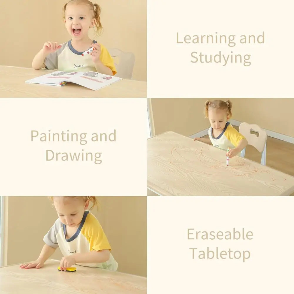 Kids Table and 4 Chairs Set, Children Study Desk, Dining Table, Height Adjustable Plastic Desk Painting Desktop Toddler Furnitur