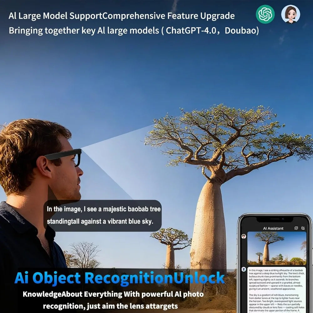 Smart Glasses: 1080P HD, AI Translation, Object Recognition, Bluetooth, Photochromic Lenses, Long Battery Life