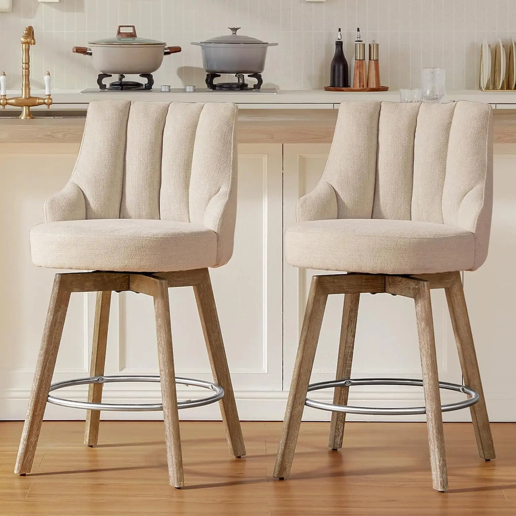 Swivel Counter Height Bar Stools,Barstools with Backs,Sand-Colored Bar Stools Set of 2,26'' Solid Wood Legs, Customized