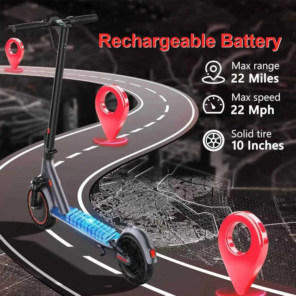 10”Honeycomb Tires Electric Scooter 42V 10.5Ah Battery 22MPH Max Speed 22Miles Max Range Dual Braking & Suspension APP Control