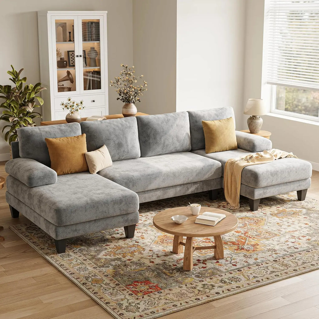 U-Shaped Sectional Couches for Living Room | 112 Inch Modern Sectional Couch | Warm White Chenille Sofa with Double, Customized
