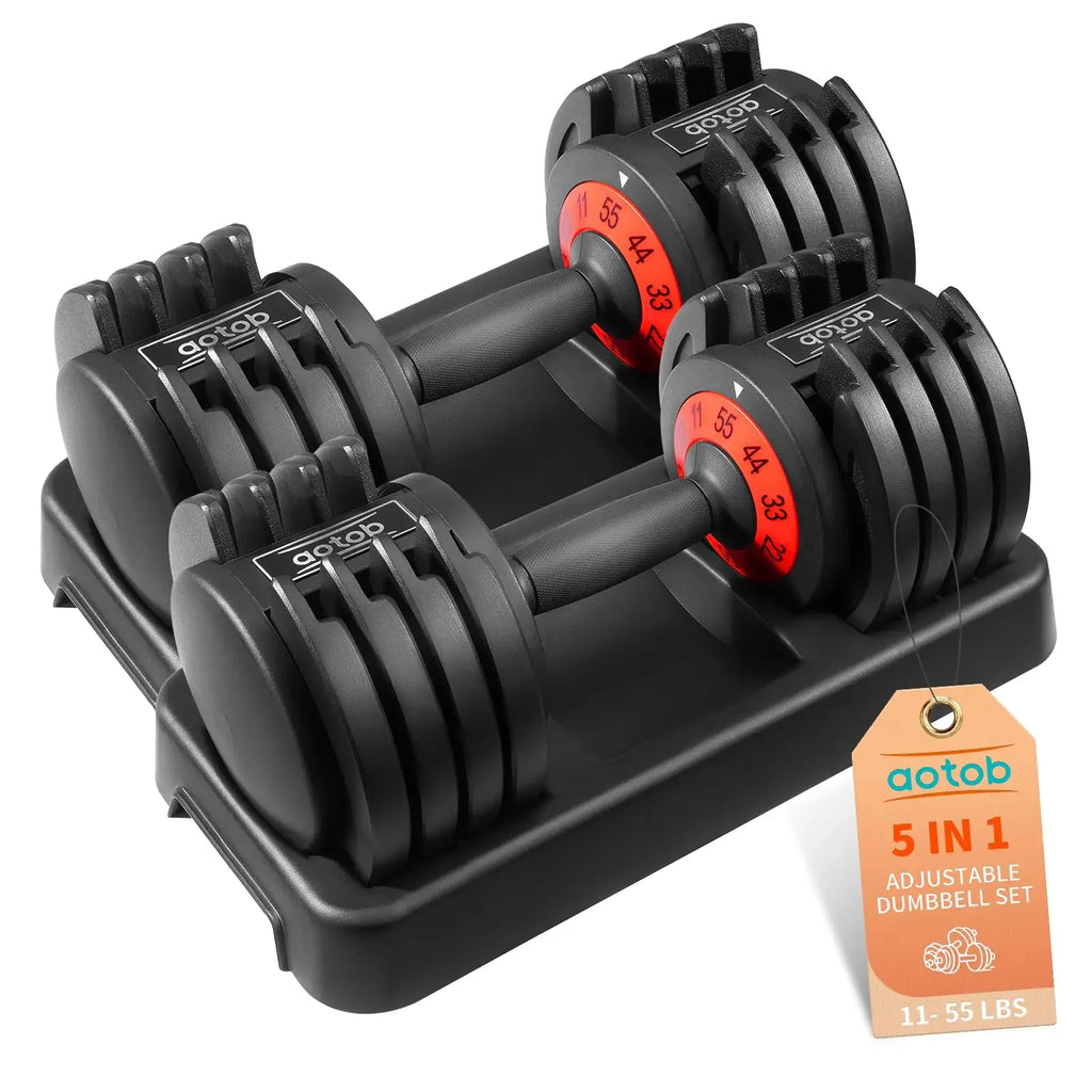 AOTOB 25/55 LBS Adjustable Dumbbell Set, Anti-Slip Fast Adjusting with Turning Handle, Adjustment for Men and Women