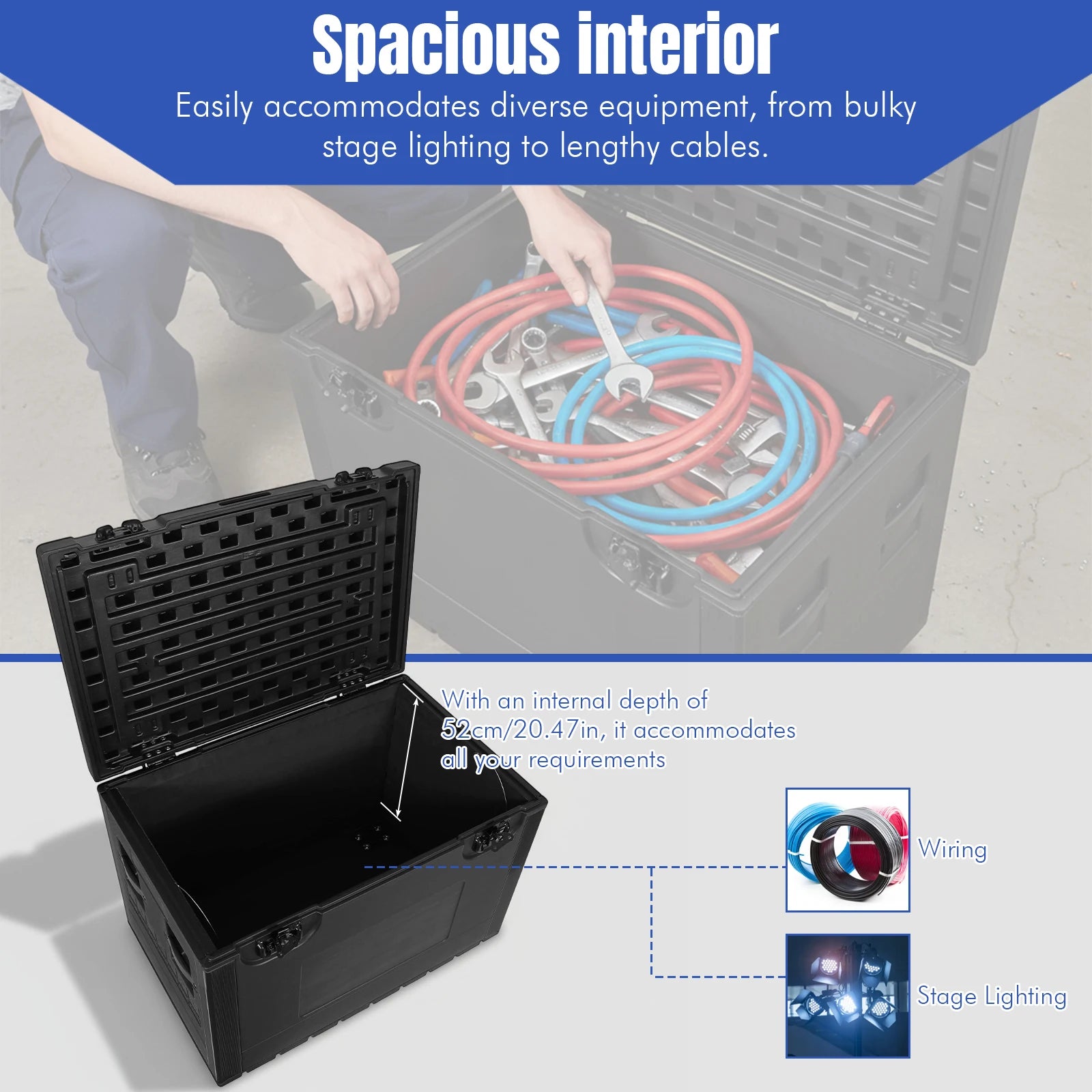 Professional Wires Spare Parts Box with Wheels for Pro Audio & DJ Equipment Storage Stack Flight Case Waterproof 35x22x24 Inches