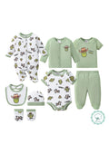 8-pc Cute Unisex Newborn Layette Sets Spring Summer, Hospital Home Outfits, Pants Hats Bibs Mittens Bodysuits Jackets Tops, for Outdoor