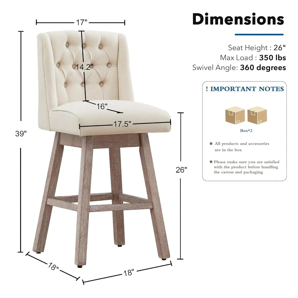 26" Swivel Bar Stools Set of 4, Counter Height Barstools with Back, Linen Fabric Upholstered Bar Stools, Customized