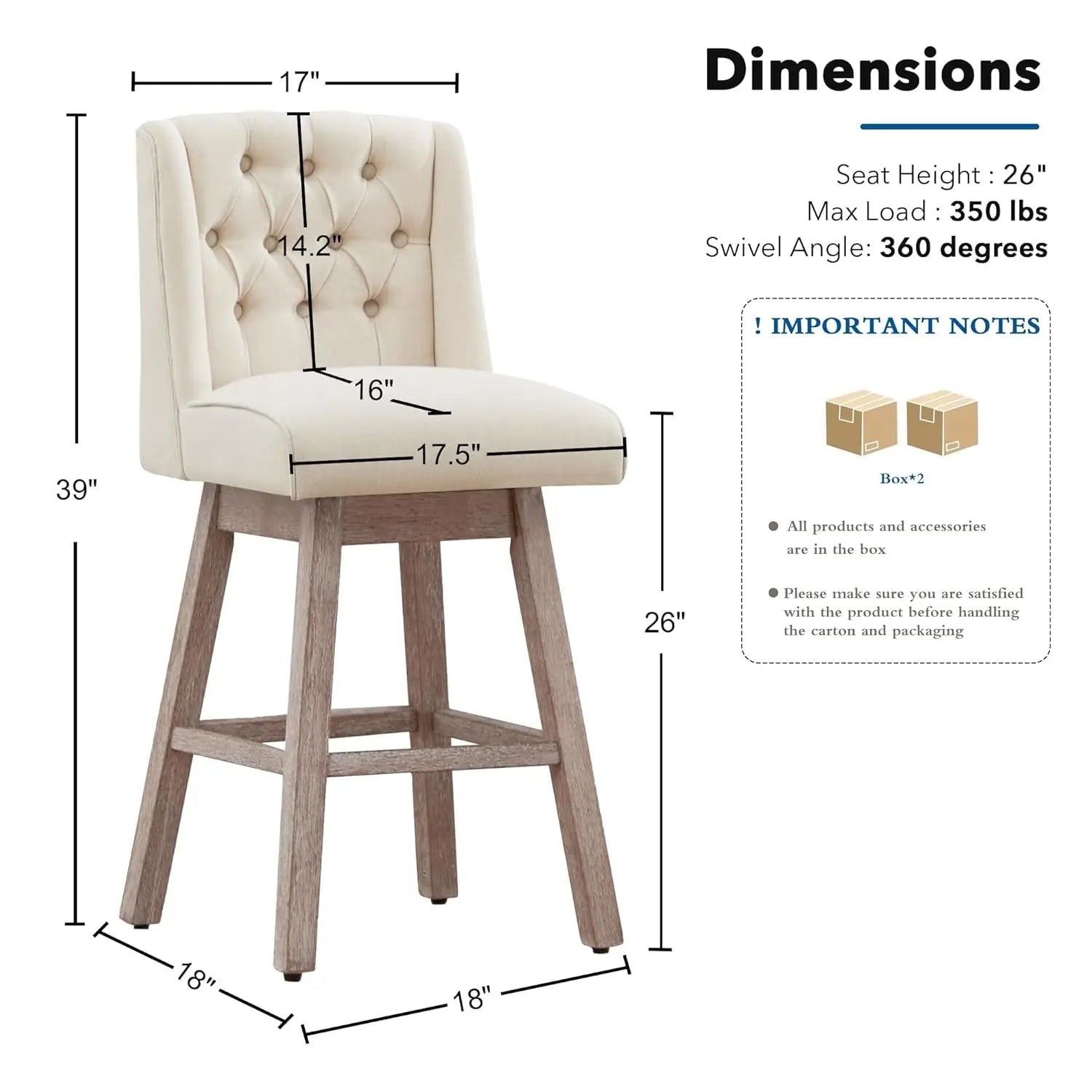 26" Swivel Bar Stools Set of 4, Counter Height Barstools with Back, Linen Fabric Upholstered Bar Stools, Customized