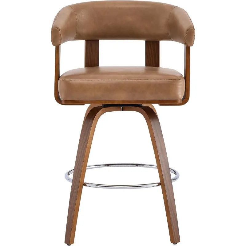 CHITA Swivel Counter Height Barstools Set of 2, FSC Certified Faux Leather Upholstered Bar Stools with Back and Armrest