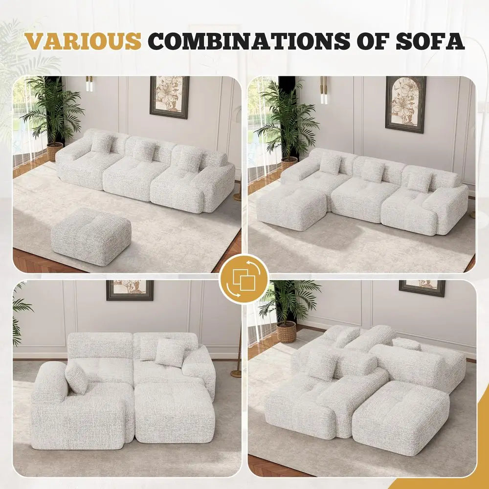 Modern L Shaped Modular Sectional Sofa, Boneless Couches for Living Room with Ottoman,4 Seater Convertible Chenille Cloud Couch