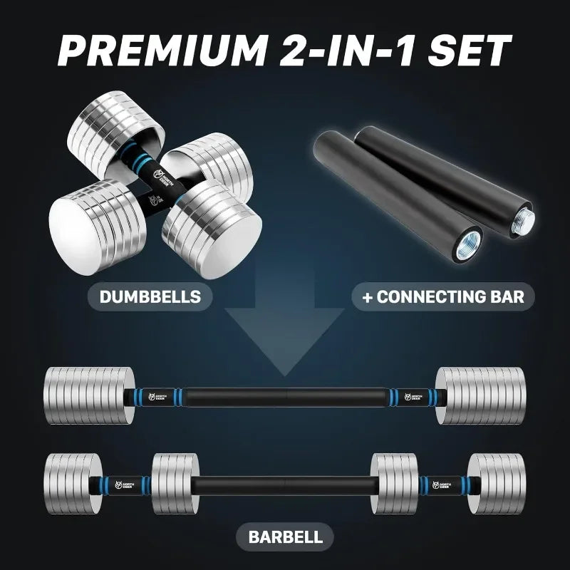 Northdeer V2.0 Upgraded Adjustable Steel Dumbbells 40LB / 60LB - 2 in 1 Dumbbell Barbell Set for Home Gym Workout - Com