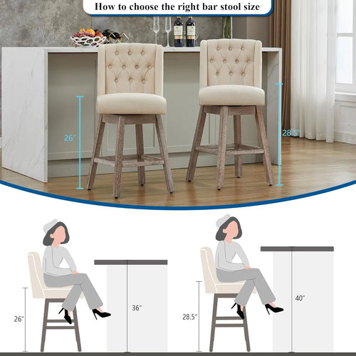26" Swivel Bar Stools Set of 4, Counter Height Barstools with Back, Linen Fabric Upholstered Bar Stools, Customized