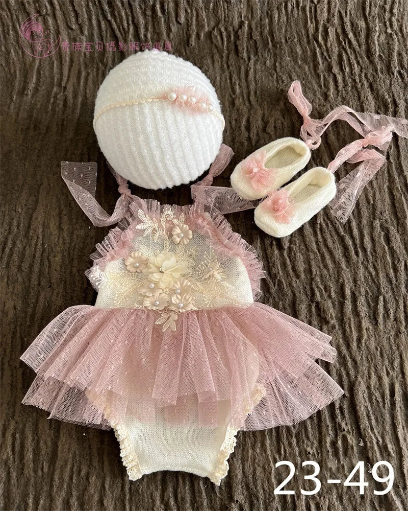Newborn Photography Prop Swan Lace Outfit Set for Baby Photo Shoot 100 Days Studio Session