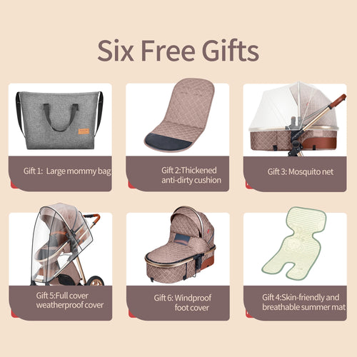 3 In 1 Luxury Pram High Landscape Baby Stroller Folding Pushchair Vista Stroller With Reversible Stroller Seat