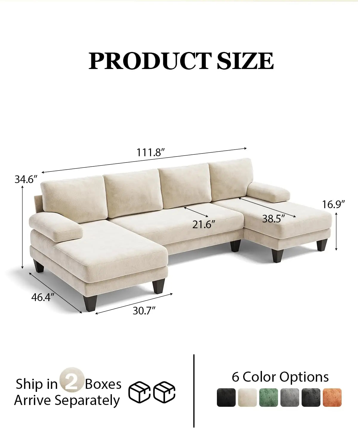 U-Shaped Sectional Couches for Living Room | 112 Inch Modern Sectional Couch | Warm White Chenille Sofa with Double, Customized