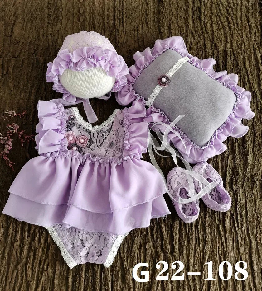 Newborn Photography Props Baby Girl Hat Shoes Lace Romper Bodysuits Outfits Photo Clothing Fotografia Boy Costume Accessories