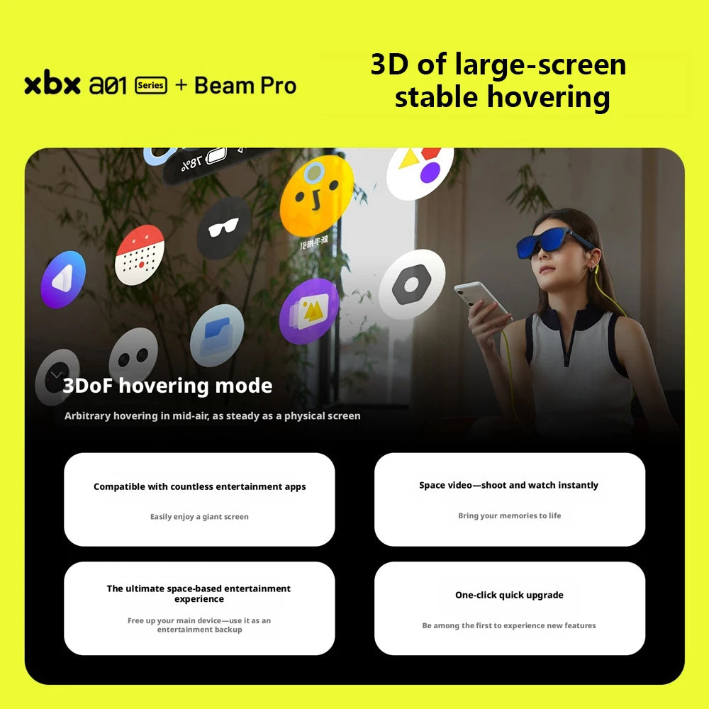 XREAL XBX A01 Smart AR Glasses 147 inch Giant Screen Ultra-lightweight 62g, FOV50, Supports HDR10, 1600 Nits Brightness Micro-OL