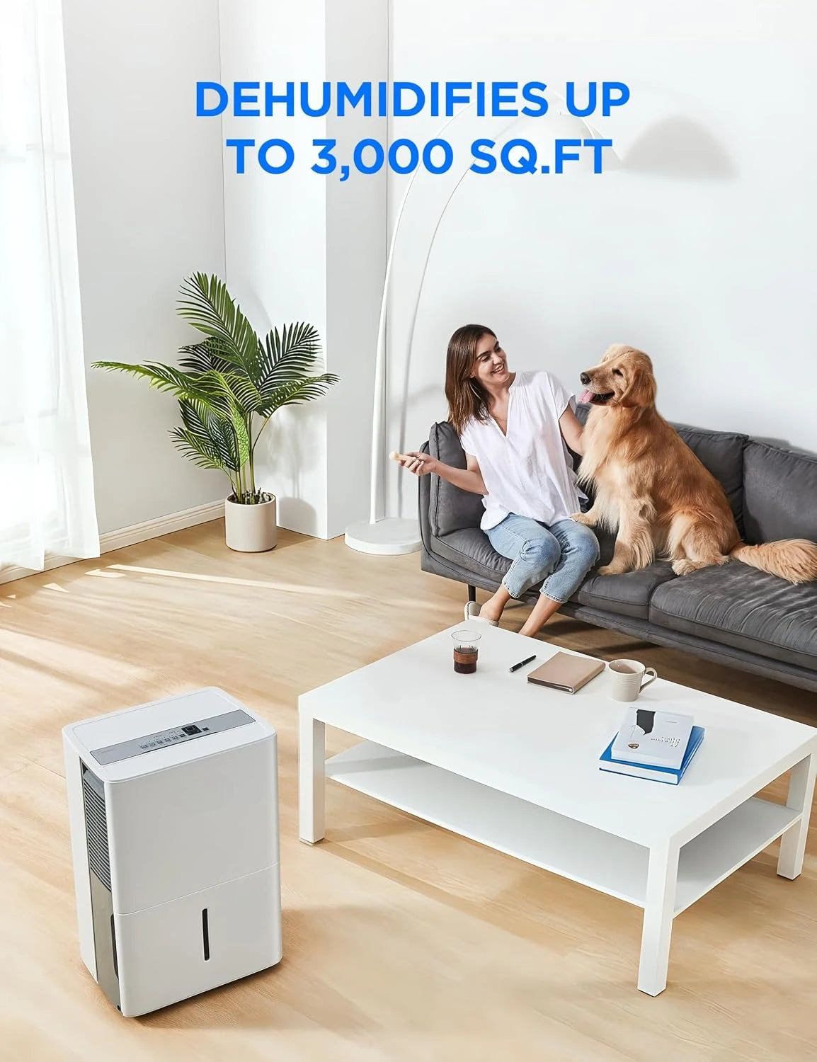 3,000 Sq. Ft. Dehumidifier for Basement, With Reusable Air Filter 35 Pint - Ideal For Basements, Large & Medium Sized Rooms, And Bathrooms (White)