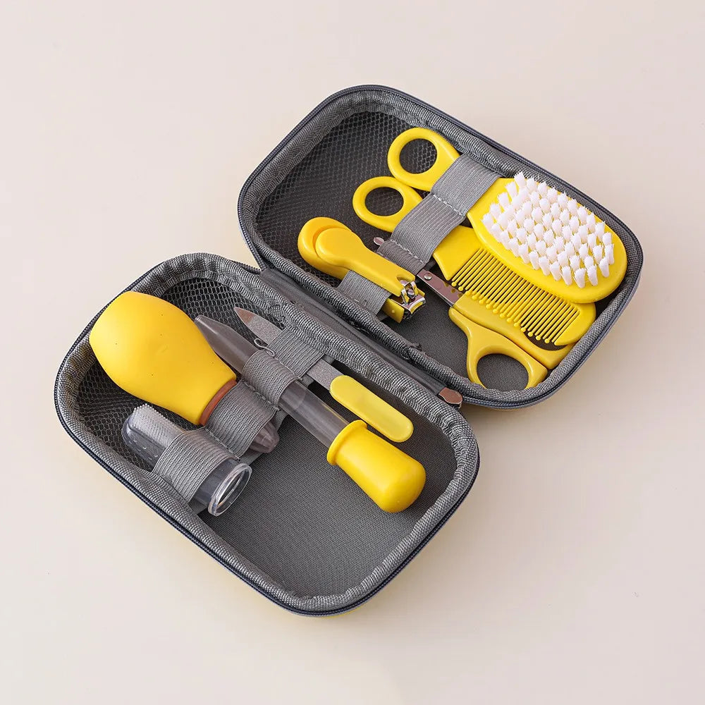 New 8Pcs Baby Healthcare and Grooming Kit Sets Safety Newborn Hair Brush Comb Nail Clipper Scissors Toothbrush Nasal Aspirator