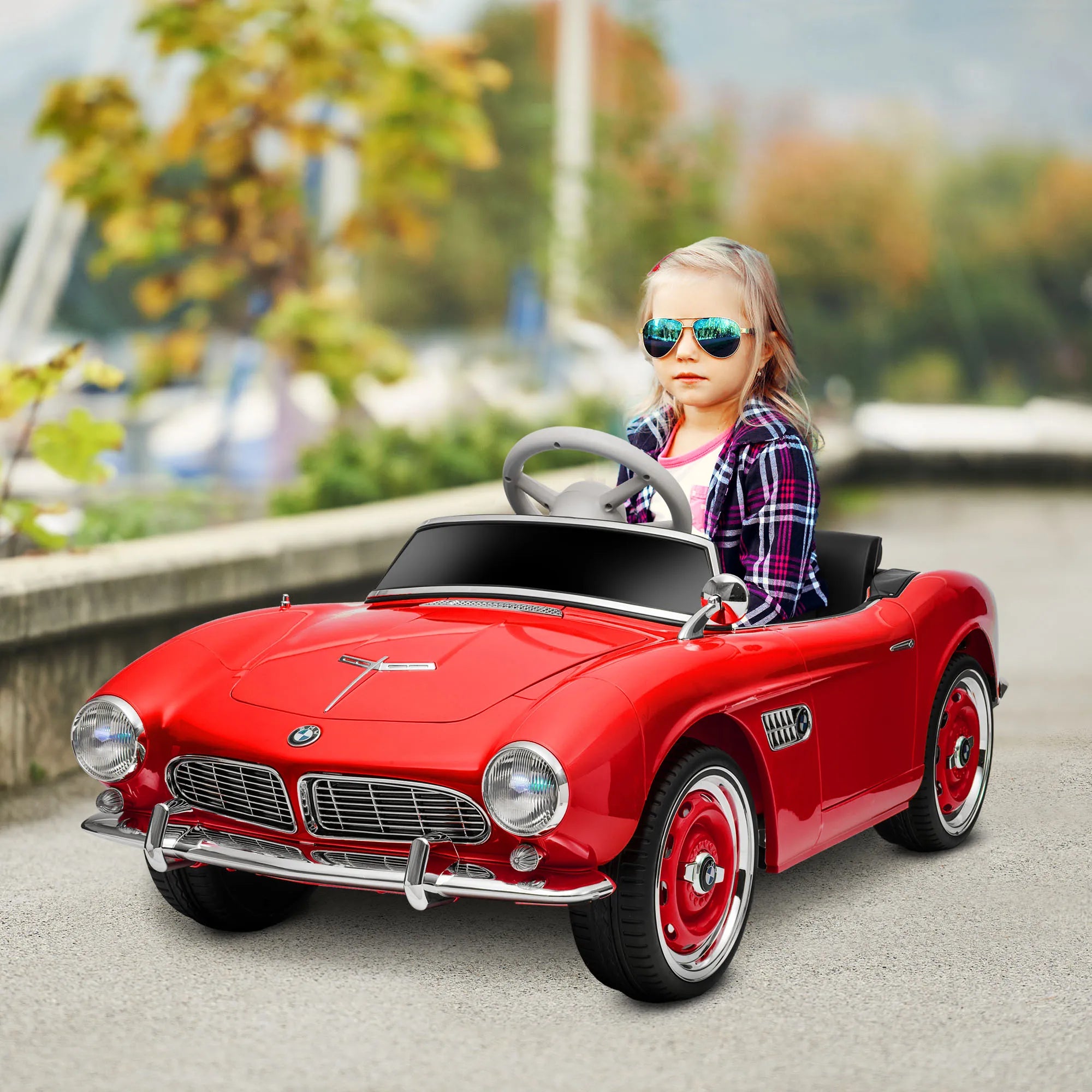 Kids Ride on Electric Car with Parent Remote Control Suspension LED Lights Bluetooth Music 3.1MPH for Kids Red, Bluetooth Music Player