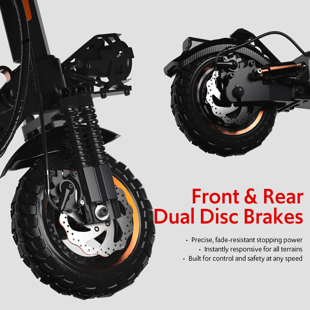 Off Road Electric Scooter, 48V 13AH 1200W Motor Folding E-Scooter, 11" All Terrain Tires, Dual Suspension & Side Light, Up to 31Mph & 25 Miles for Adult