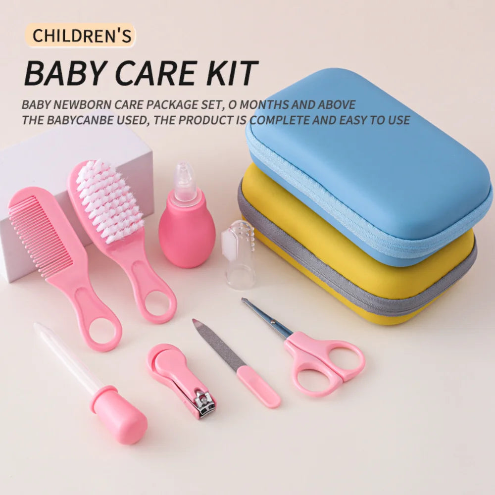 New 8Pcs Baby Healthcare and Grooming Kit Sets Safety Newborn Hair Brush Comb Nail Clipper Scissors Toothbrush Nasal Aspirator