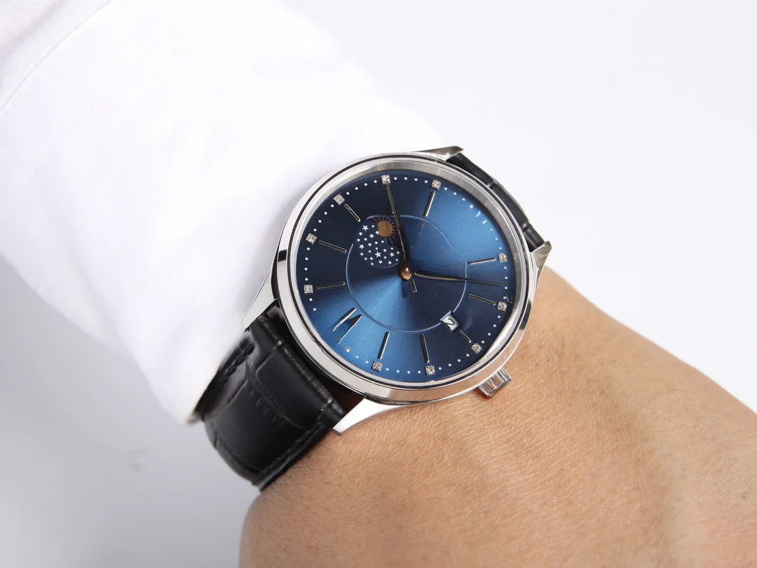 Silver Blue Young Men Simple Watch Pointer Display Hardlex Style Glass Metal Bracelet Date Display Waterproof Style Work Couple Gift Water Resistant Green Transparent Style