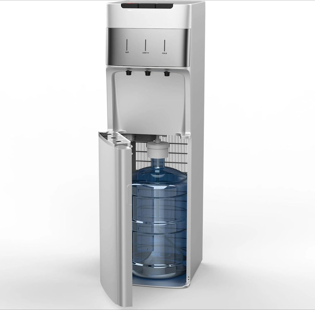 Self-Cleaning Water Cooler Dispenser Bottom Load for 3-5 Gallon Bottle with Safety Lock LED Display Light，Silver