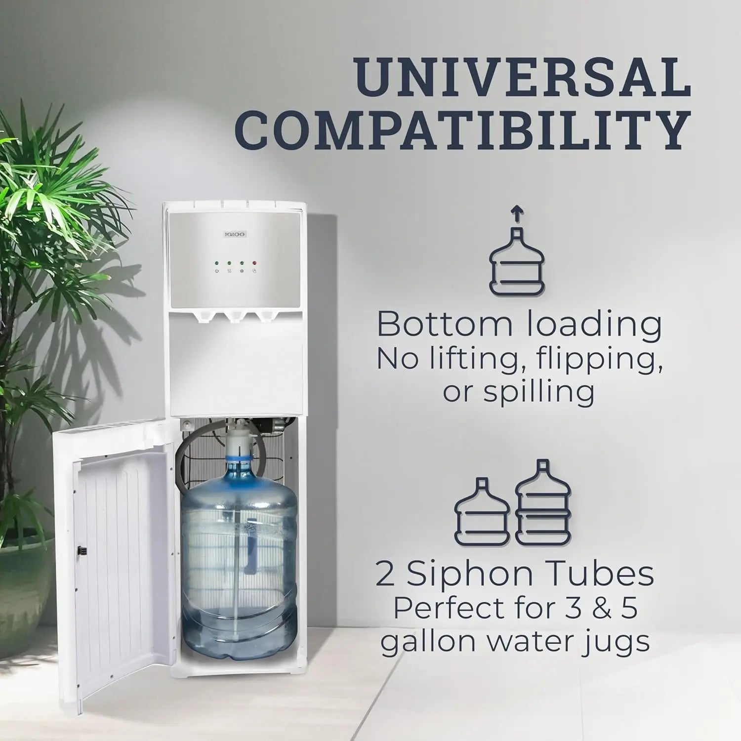 Bottom-Loading Water Dispenser with Hot, Cold & Room Temp, Fits 3-5 Gallon Jugs, Child Safety Lock for Home or Office