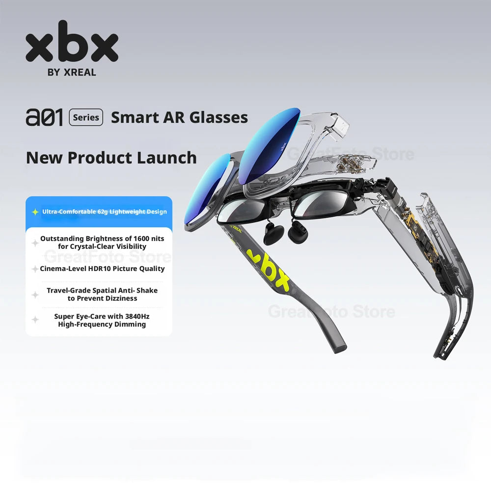 XREAL XBX A01 Smart AR Glasses 147 inch Giant Screen Ultra-lightweight 62g, FOV50, Supports HDR10, 1600 Nits Brightness Micro-OL