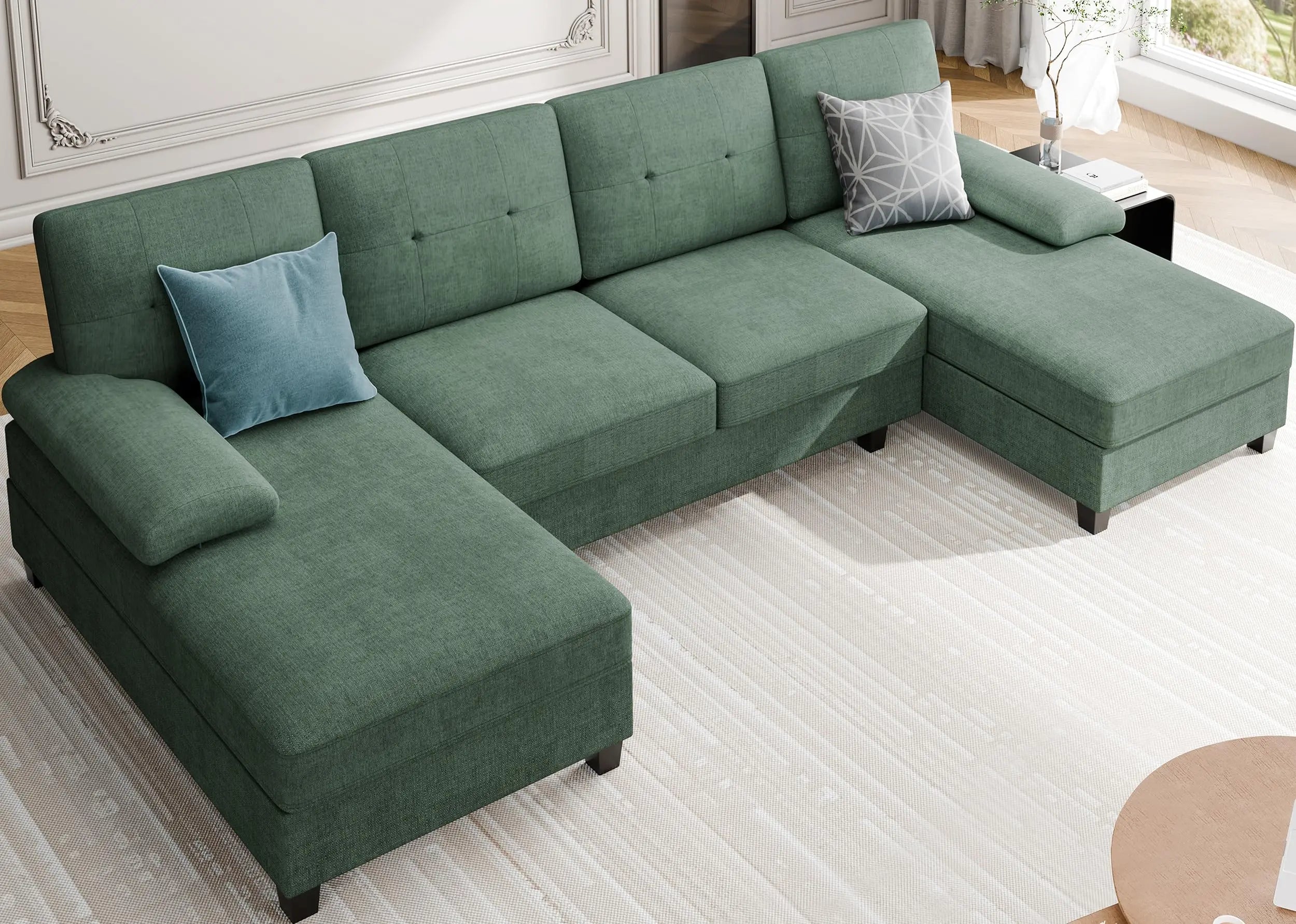 Meilocar Sectional Couches for Living Room, U Shaped Couch 4 Seat Sectional Sofa with Chaise and Armrests, Comfortable Fabric