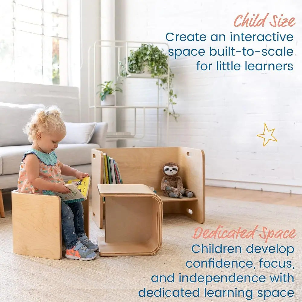 Premium Bentwood Multipose Table and Chair Set, Children's urniture, Natural, 3-Piece