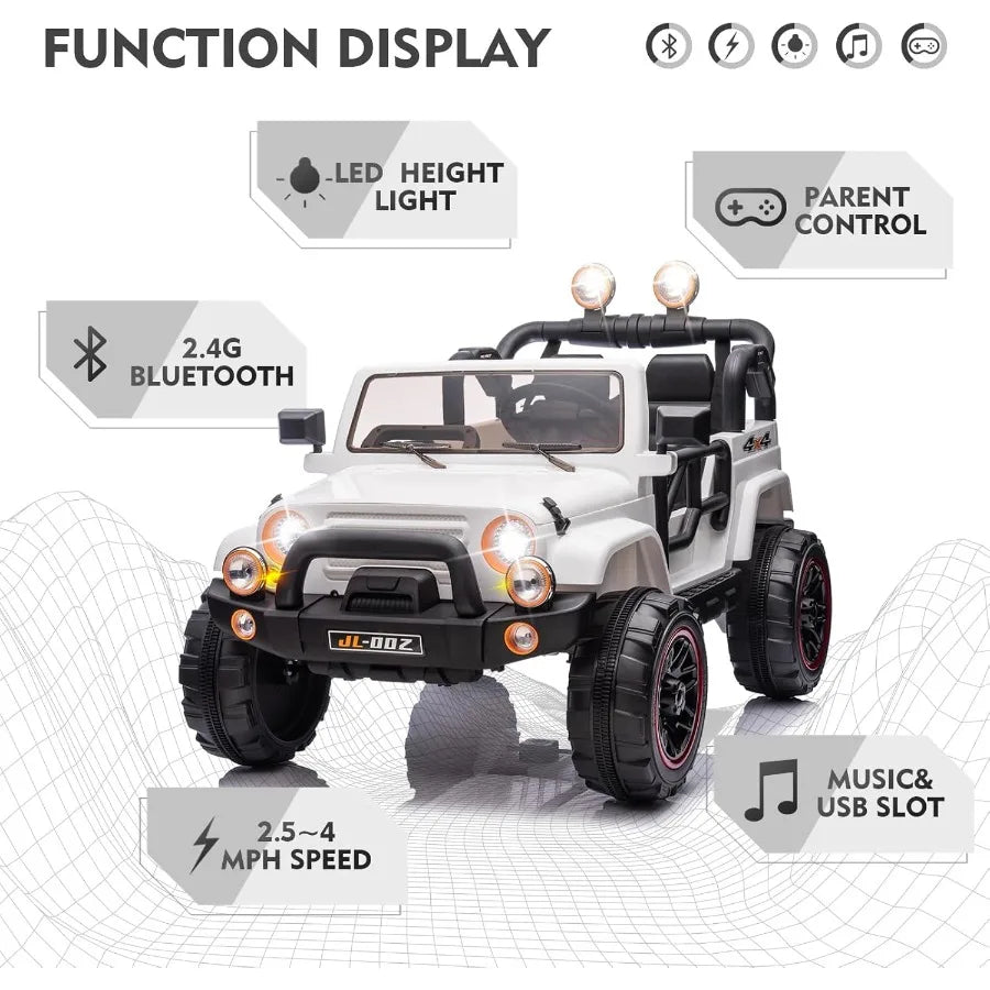 2 Seater Ride On Truck and Car Cover 12V 's Electric Car with Parental Remote Control Music Bluetooth MP3 Player LED Lights Spr