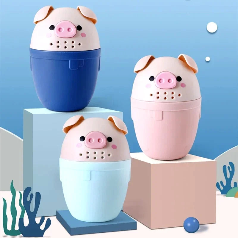 Cute Baby Shampoo Rinse Cup Baby Piggy Cartoon Bath Rinser Pail to Wash Hair and Wash Out Shampoo by Protecting Infant Eyes