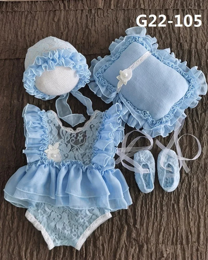 Newborn Photography Props Baby Girl Hat Shoes Lace Romper Bodysuits Outfits Photo Clothing Fotografia Boy Costume Accessories