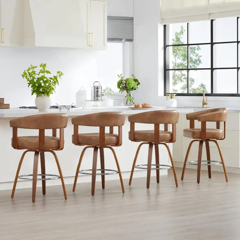 CHITA Swivel Counter Height Barstools Set of 2, FSC Certified Faux Leather Upholstered Bar Stools with Back and Armrest